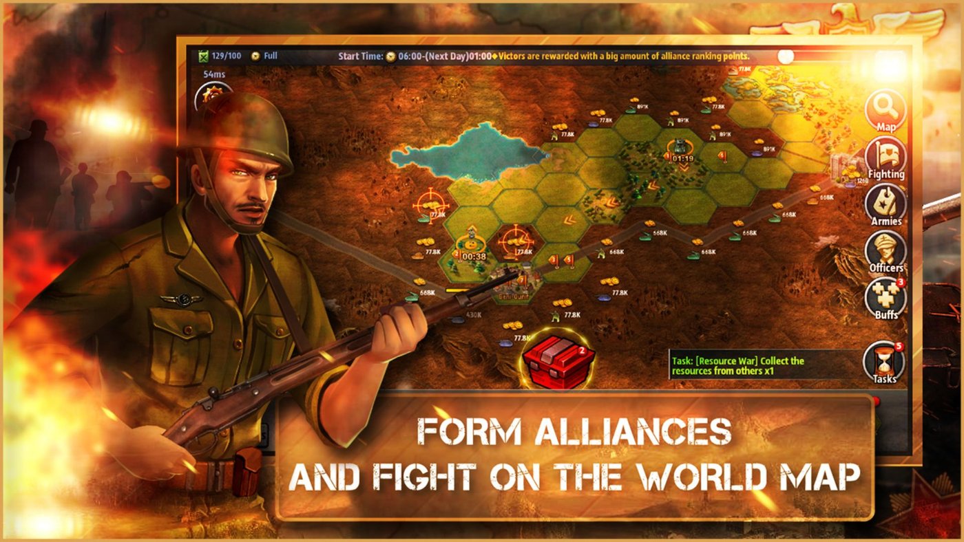 World at Risk in-game screenshot — alliance warfare on the hex world map