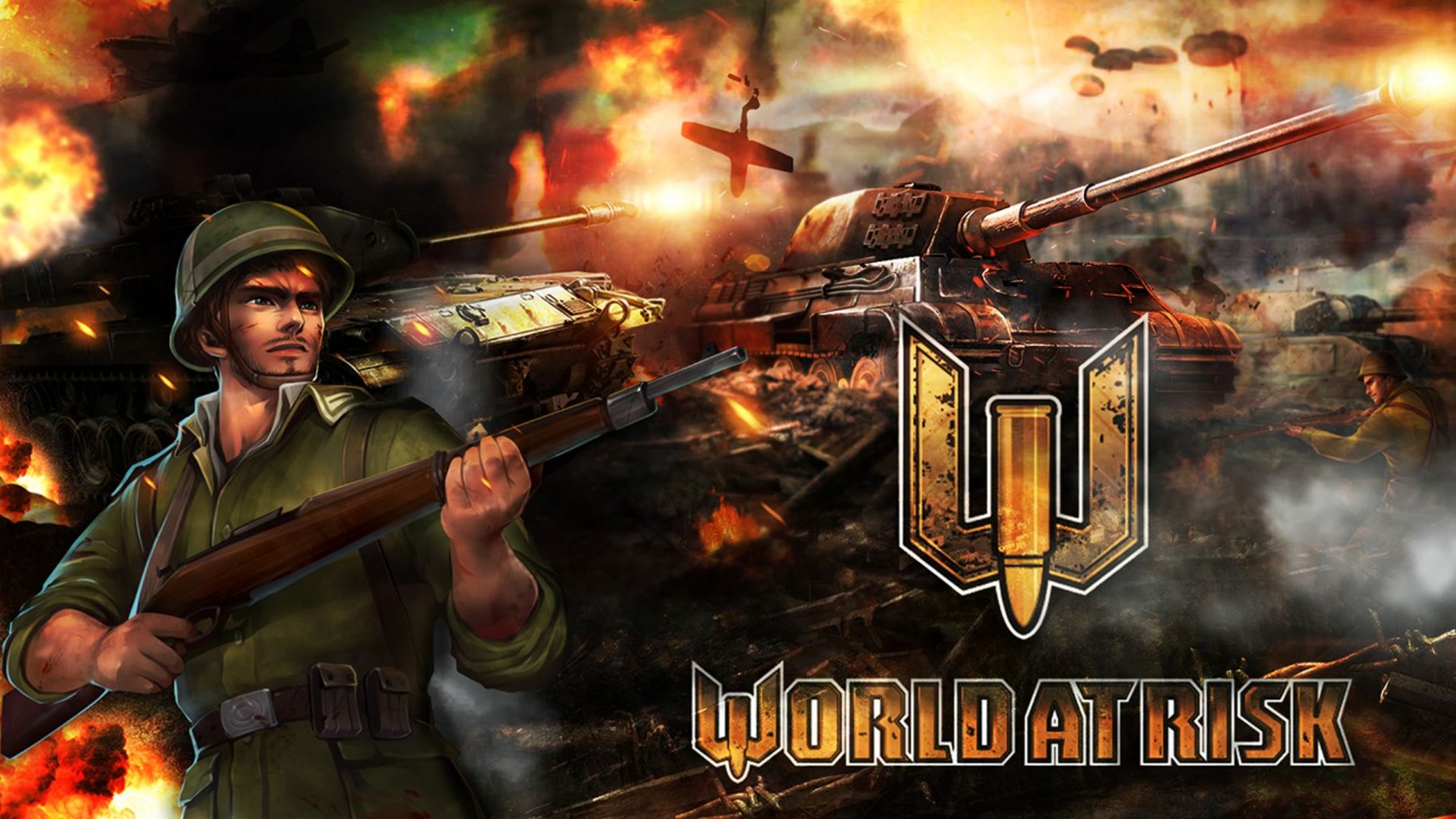 World at Risk key art &mdash; a rifleman before a tank battle